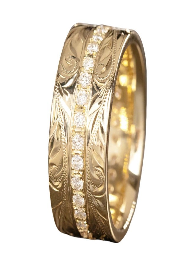 BlingNook Cubic Zirconia Rings For Women, Gold Ring Engraved Non Tarnish Stackable Diamond Eternity Band Wedding Engagement Statement Jewelry Gift (Gold, 8) - Image 2